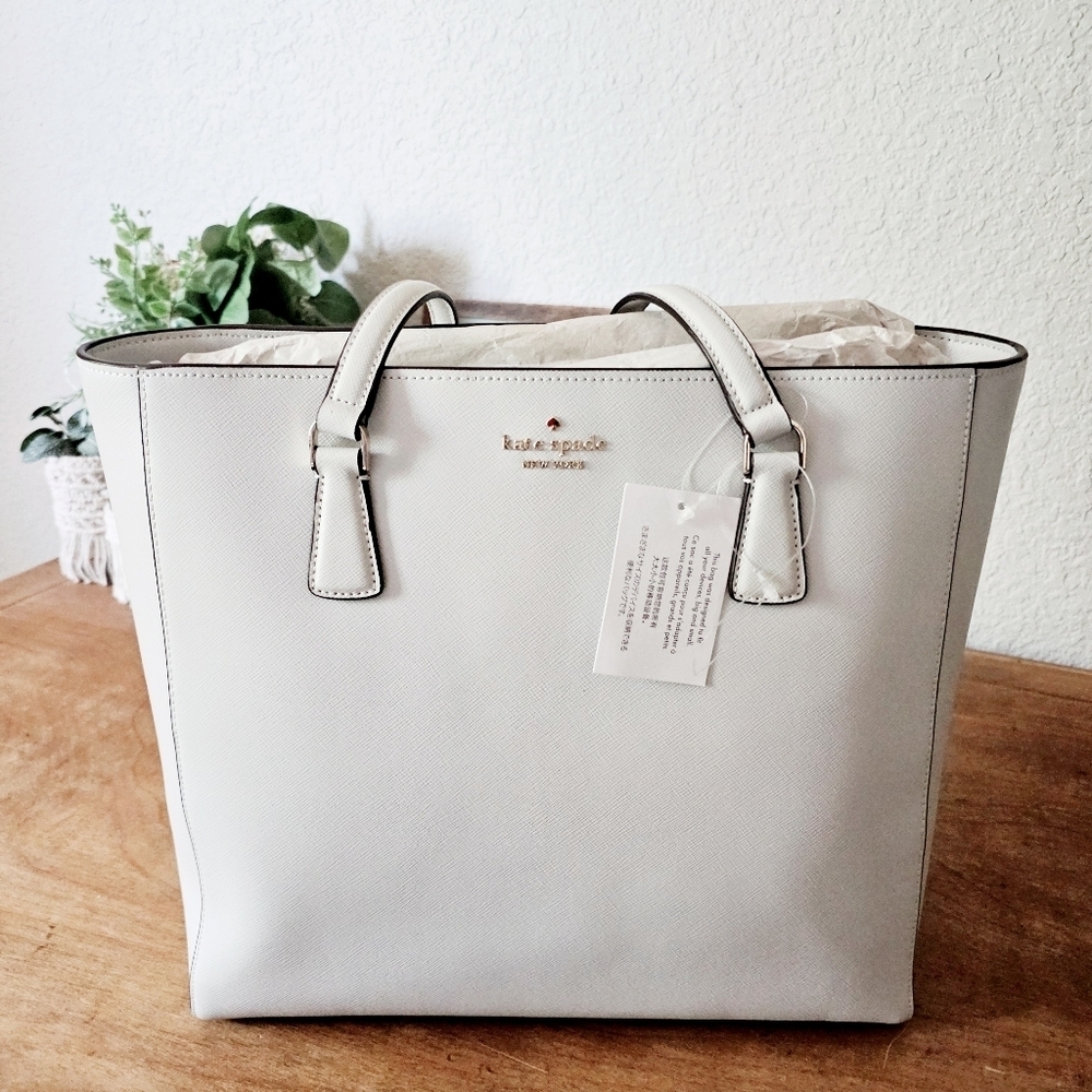 Kate Spade Perry Saffiano Leather Laptop Tote Large Purse Bag Stone Path NEW